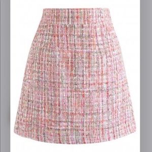 Sequin Tweed Bud Mini Skirt in Pink - NEW Chicwish